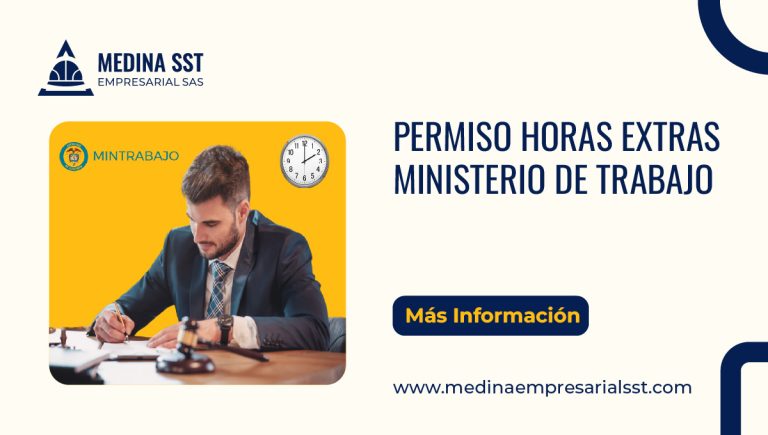 Documento de permiso de horas extras con sello oficial del Ministerio de Trabajo en una oficina gubernamental.