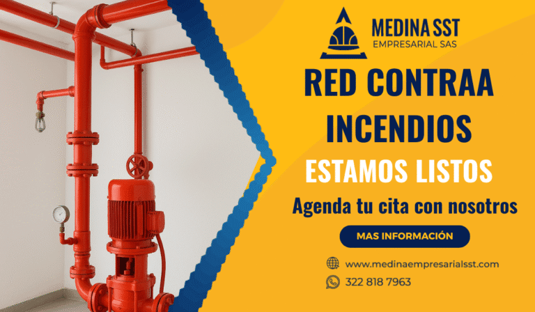 Red contra incendios con sistema hidráulico de tubería roja y válvulas para protección de instalaciones industriales