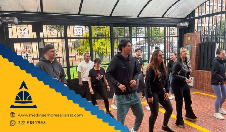 Ilustración representativa de una jornada de rumbaterapia empresarial durante la Semana de la Salud, promoviendo el bienestar físico, emocional y la integración del equipo de trabajo.