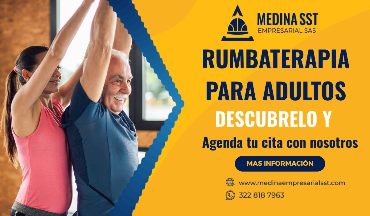 Adultos participando en una dinámica de rumba terapia para mejorar su bienestar físico y mental en el entorno laboral.