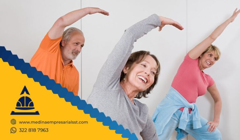 Adultos disfrutando una sesión de rumba terapia en un ambiente empresarial saludable y activo.