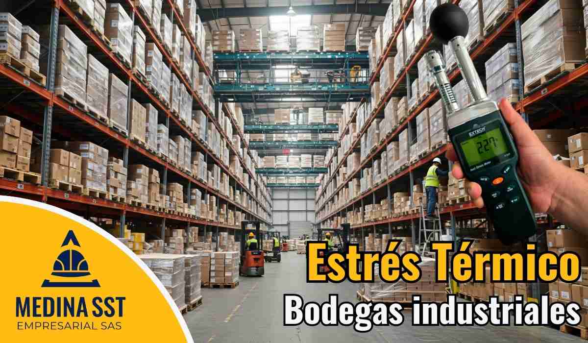 Profesional de Medina SST realizando evaluación de estrés térmico con monitor WBGT.