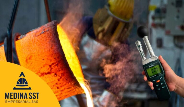 Monitoreo de calor extremo siguiendo la Guía de Mediciones Ambientales de Estrés Térmico en Fundiciones Metálicas (SST) para operarios de hornos.