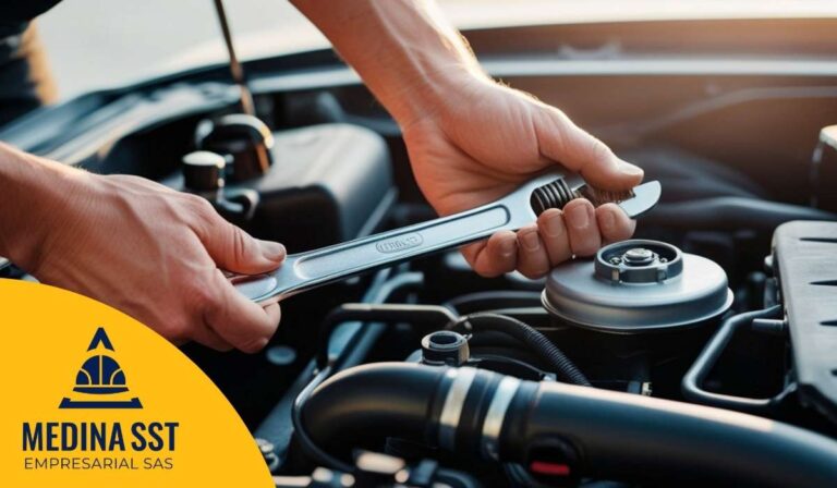 Auxiliar de almacén evaluando el Riesgo Psicosocial en Sector Automotriz (Concesionarios y Talleres) en control de repuestos.