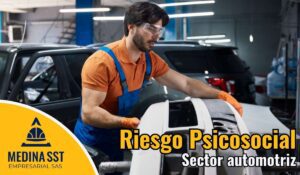 Asesor comercial gestionando el Riesgo Psicosocial en Sector Automotriz (Concesionarios y Talleres) ante la presión por metas de ventas.