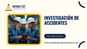 Tres profesionales de SST revisando una máquina industrial con una tableta tras un reporte de incidente